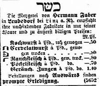 Werbung Metzgerei Faber aus dem Jahr 1905